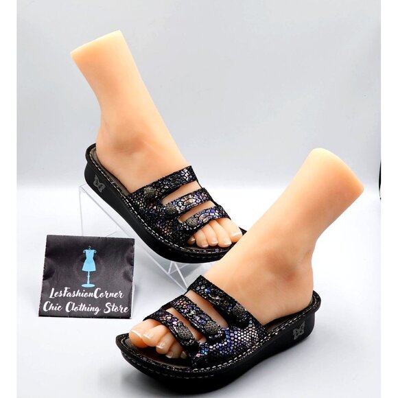 Alegria Women's Black Iridescent Leather Kacee Magnetic Sandals Sz 5.5 2320 - Picture 5 of 16